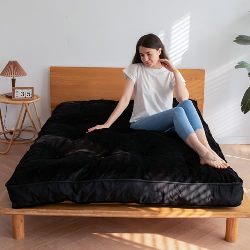 MAXYOYO Japaner Samt Stoffboden Matratze Futon Matratze, zerkleinerte Schaumstofffüllung verdicken Tatami -Matte Schlafkissen Faltbare Matratze (135x200 cm, Schwarz) von MAXYOYO