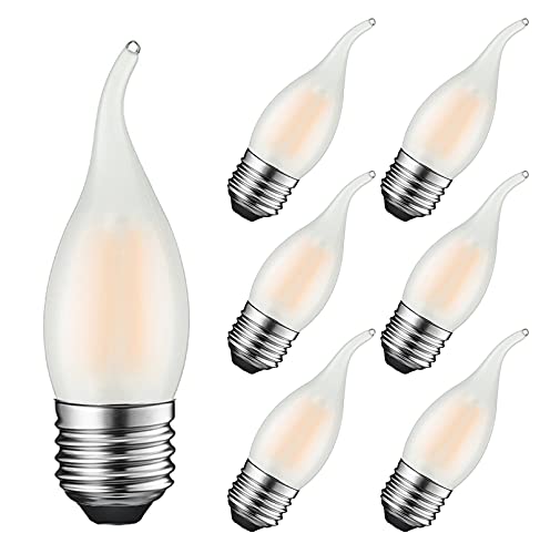 MAYCOLOR Glühbirne Kerzenform E27 4W Ersetzt 40W, 400 lumen, Warmweiß 2700K, E27 Kerzenlampe Ideal für Kronleuchter und Kristalllichter, Nicht Dimmbar, Glas Matt, 6er Pack von MAYCOLOR