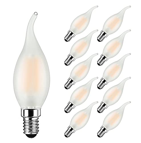 Glühbirne LED Kerzenform E14 4W Ersetzt 40W, 400 lumen, Warmweiß 2700K, Birne Kerzenform E14 Ideal für Kronleuchter und Kristalllichter, Nicht Dimmbar, Glas Matt, 10er Pack - MAYCOLOR von MAYCOLOR