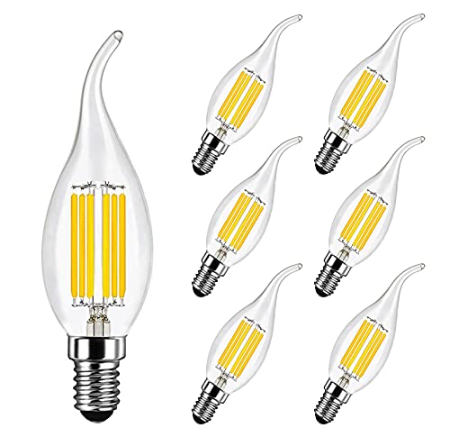 E14 Kerze LED Lampe 6W Ersetzt 60W, 600 lumen, Kaltweiß 6500K, E14 Edison Vintage Ideal für Kronleuchter und Kristalllichter, AC 220-240V, Nicht Dimmbar, Glas, 6er Pack - MAYCOLOR von MAYCOLOR