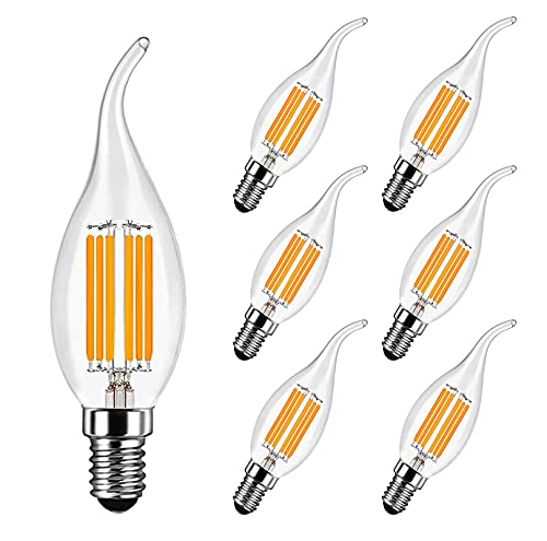 MAYCOLOR E14 Kerze LED Lampe 6W Ersetzt 60W, 600 lumen, Warmweiß 2700K, E14 Edison Vintage Ideal für Kronleuchter und Kristalllichter, AC 220-240V, Nicht Dimmbar, Glas, 6er Pack von MAYCOLOR