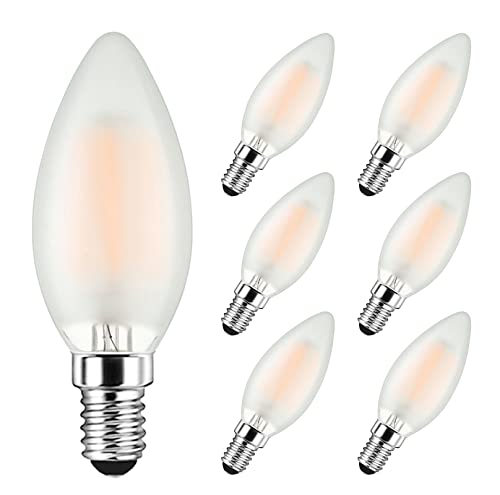 MAYCOLOR Glühbirne E14 Kerzenform Matt 4W Ersetzt 40W, 400 lumen, Warmweiß 2700K, Birne Filament E14 Kerze Ideal für Kronleuchter und Kristalllichter, Nicht Dimmbar, Glas, 6er Pack von MAYCOLOR