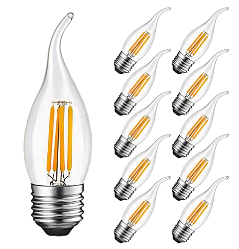 Glühbirne Kerze E27 4W Ersetzt 40W, 400 lumen, Warmweiß 2700K, E27 LED Kerzenform Vintage Ideal für Kronleuchter und Kristalllichter, Nicht Dimmbar, Glas, 10er Pack - MAYCOLOR von MAYCOLOR