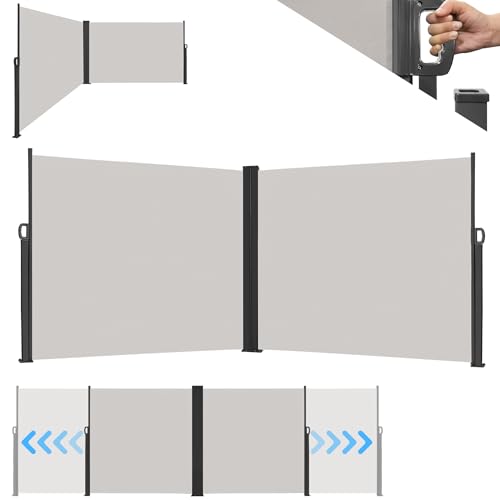 MAYTIIMO Doppelseitenmarkise Ausziehbar Seitenmarkise Sichtschutz Sonnenschutz für Balkon Terrasse Garten Blickdicht Markise Windschutz Seitenrollo, 180 x 600 cm, Grau von MAYTIIMO