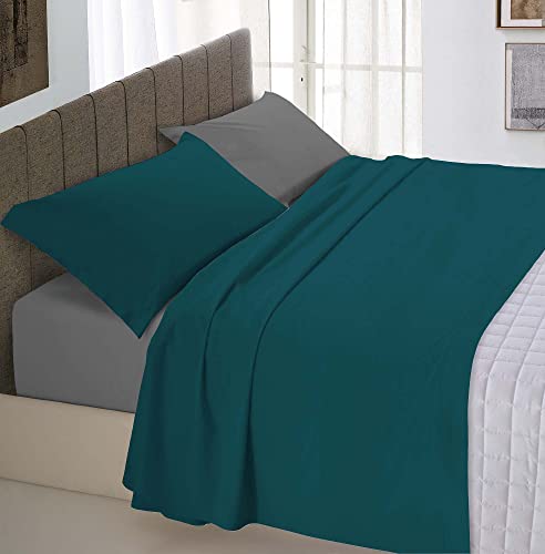 Italian Bed Linen Natürliche Farbe “Natural Colour” Bettwäsche Set, Leinen Baumwolle, Petroleum/Rauchgrau, Doppelte von Italian Bed Linen