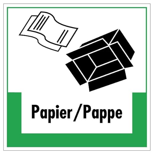 Aufkleber Abfallkennzeichnung Hinweis"Papier/Pappe" Müllentsorgung Recycling Schild Folie selbstklebend, grün | 5-40cm Made in Germany, Größe: 10x10cm von MBS-SIGNS