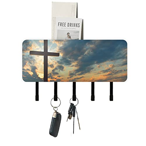 MCHIVER Cross Over Sunset Schlüsselhalter für Wand, dekorativer Brief-Organizer, Wandmontage, Schlüsselaufhänger mit 5 Haken, Montagematerial, Schlüsselhalter für Eingangsbereich, Flur, Garage von MCHIVER