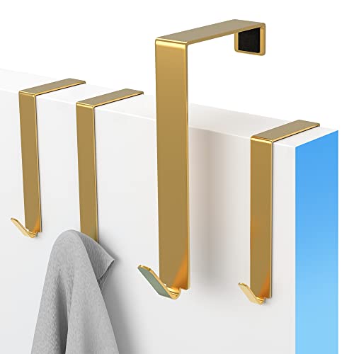 MDCASA Türhaken Gold - bis 4,5 cm Türblattstärke, ohne Falz - 4 Stück - Kleiderhaken über Tür - Fensterhaken Deko - Garderoben-Haken – Handtuchhalter von MDCASA