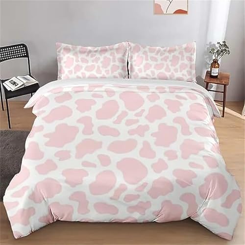 MDKLXIDF Bettwäsche 135x200 cm rosa Kuhflecken Weich Mikrofaser Bettbezug Set Für Jungen Mädchen Einzelbett, Hypoallergen Bettbezüge mit Reißverschluss und 1 Kissenbezug 80x80 cm von MDKLXIDF