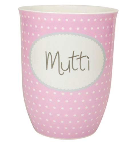 MEA LIVING Henkelbecher 500 ml Spruch MUTTI Kaffee Tasse Becher rosa Punkte Mama von MEA LIVING