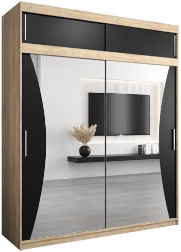 MEBLE KRYSPOL Kleiderschrank mit Spiegel Monaco - Garderobenschrank - Schrank Schlafzimmer - Mehrzweckschrank Zwei Schiebetüren - Regalen - Flur Möbel - Kleiderstange Schrank - Allzweckschrank MEBLE KRYSPOL Kleiderschrank mit Spiegel Monaco - Garderobenschrank - Schrank Schlafzimmer - Mehrzweckschrank Zwei Schiebetüren - Regalen - Flur Möbel - Kleiderstange Schrank - Allzweckschrank von MEBLE KRYSPOL