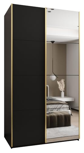 MEBLE KRYSPOL LUX 3 Eleganter 2-türiger Schwebetürenschrank mit Spiegel an der Tür - Leise schließend - HETTICH Topline L System - 245,5x130x64cm - Schwarz, Schwarz, Gold von MEBLE KRYSPOL