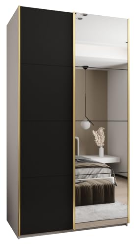 MEBLE KRYSPOL LUX 3 Eleganter 2-türiger Schwebetürenschrank mit Spiegel an der Tür - Leise schließend - HETTICH Topline L System - 245,5x140x64cm - Weiß, Schwarz, Gold von MEBLE KRYSPOL