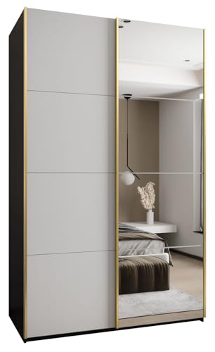 MEBLE KRYSPOL LUX 3 Eleganter 2-türiger Schwebetürenschrank mit Spiegel an der Tür - Leise schließend - HETTICH Topline L System - 245,5x150x64cm - Schwarz, Weiß, Gold von MEBLE KRYSPOL