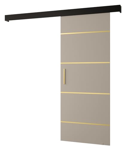 MEBLE KRYSPOL Salwador 4 Schiebetürsystem mit Schienenabdeckung - Zierstreifen - Wandschiebetüren für Innenräume - Starke Konstruktion - 90x204 cm - Kaschmir Schwarz Gold von MEBLE KRYSPOL