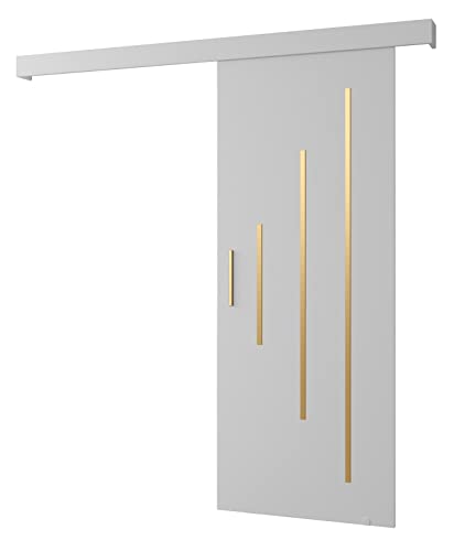 MEBLE KRYSPOL Salwador Y Schiebetürsystem mit Schienenabdeckung - Zierstreifen - Wandschiebetüren für Innenräume - Solide Konstruktion - 80x204 cm - Weiß Weiß Gold von MEBLE KRYSPOL