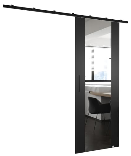 MEBLE KRYSPOL Zonda II Schiebetürset mit Schiene - Hängendes Innen-Schiebetürsystem - Torbeschläge - Hergestellt aus robustem Laminat - 204x80 cm - Schwarz von MEBLE KRYSPOL