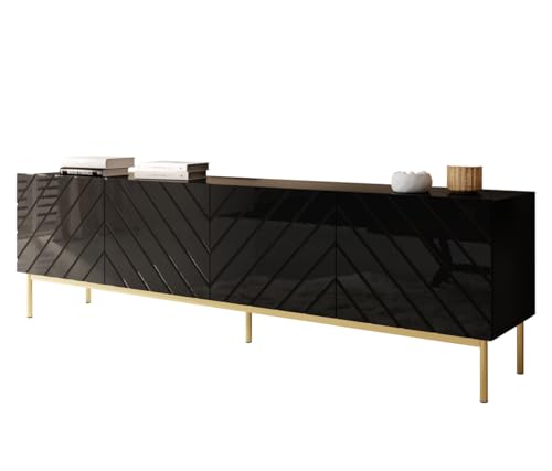 MEBLINE Modern TV Lowboard ABETO 200 Schwarz/Goldener Fernsehschrank – Tv Sideboard – Sideboard Wohnzimmer Tv – Möbel Wohnzimmer – Tv Cabinet Unterschrank – Tv Unit – Tv-möbel & Phonomöbel von MEBLINE