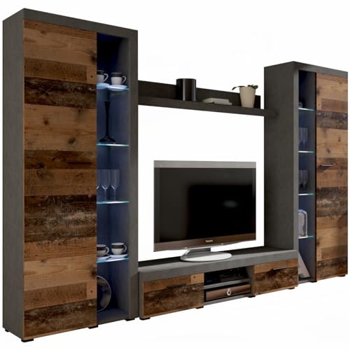 MEBLINE Wall Unit Rumba XL – Wohnwand Wohnzimmer RGB – Wohnzimmer Möbel – Wohnwand Modern – Lowboard Wohnzimmer – Wohnzimmer Schrankwand – Wohnzimmer Möbel Modern von MEBLINE