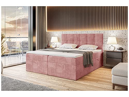 MEBLINI Boxspringbett mit Bettkasten - Gepolstert Doppelbett mit Matratze und Topper - Polsterbett mit Stauraum - Bett mit Kopfteil - Stauraumbett - RACO - 180x200 - H4/Rosa Samt von MEBLINI