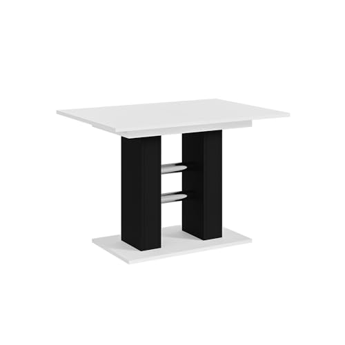 MEBLINI Esstisch Ausziehbar - Esszimmertisch Modern - Küchentisch - Säulentisch - Ausziehtisch - Dining Table - Esszimmertische - 100-140x60x75cm - WILD Mini - Weiß Matt/Schwarz Matt von MEBLINI