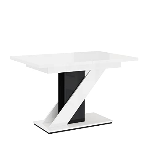 MEBLINI Esstisch Ausziehbar - Esszimmertisch Modern - Küchentisch - Säulentisch - Ausziehtisch - Dining Table - Esszimmertische - 120-160x80x75cm - MEVA - Weiß Hochglanz/Schwarz Hochglanz von MEBLINI