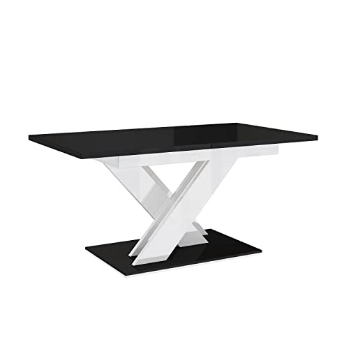 MEBLINI Esstisch Ausziehbar - Esszimmertisch Modern - Küchentisch - Säulentisch - Ausziehtisch - Dining Table - Esszimmertische - 140-180x80x75cm - Bronx - Schwarz Hochglanz/Weiß Hochglanz von MEBLINI