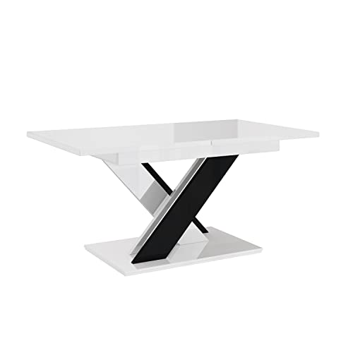 MEBLINI Esstisch Ausziehbar - Esszimmertisch Modern - Küchentisch - Säulentisch - Ausziehtisch - Dining Table - Esszimmertische - 140-180x80x75cm - Bronx - Weiß Hochglanz/Schwarz Hochglanz von MEBLINI