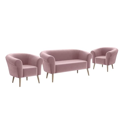 MEBLINI Mini Sofa Set 2-1-1 für Wohnzimmer - Mini Lounge für Vier Personen - Küchensofa - Sofa Klein - Sitzgarnitur - Polstergarnitur - Sofagarnituren - Emilia - 2+1+1 - Rosa Samt von MEBLINI