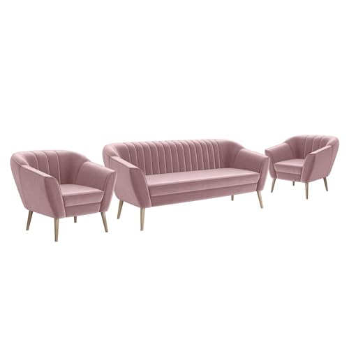 MEBLINI Mini Sofa Set 3-1-1 für Wohnzimmer - Mini Lounge für fünf Personen - Küchensofa - Sofa Klein - Sitzgarnitur - Polstergarnitur - Sofagarnituren - KAIA - 3+1+1 - Rosa Samt von MEBLINI