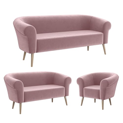 MEBLINI Mini Sofa Set 3-2-1 für Wohnzimmer - Mini Lounge für sechs Personen - Küchensofa - Sofa Klein - Sitzgarnitur - Polstergarnitur - Sofagarnituren - Emilia - 3+2+1 - Rosa Samt von MEBLINI