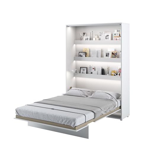 MEBLINI Schrankbett Bed Concept - Wandbett mit Lattenrost - Klappbett mit Schrank - Wandklappbett - Murphy Bed - Bettschrank - BC-01-140x200cm Vertikal - Weiß Matt mit Matratze von MEBLINI