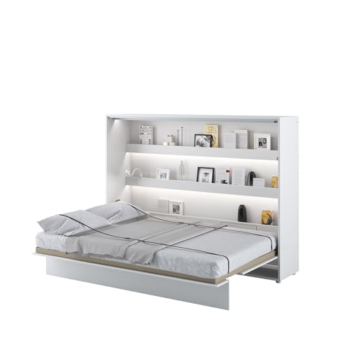 MEBLINI Schrankbett Bed Concept - Wandbett mit Lattenrost - Klappbett mit Schrank - Wandklappbett - Murphy Bed - Bettschrank - BC-04-140x200cm Horizontal - Weiß Matt von MEBLINI