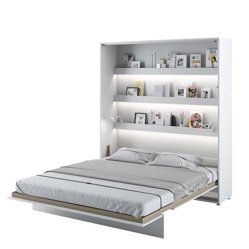 MEBLINI Schrankbett Bed Concept - Wandbett mit Lattenrost - Klappbett mit Schrank - Wandklappbett - Murphy Bed - Bettschrank - BC-13-180x200cm Vertikal - Weiß Hochglanz/Weiß mit Matratze von MEBLINI