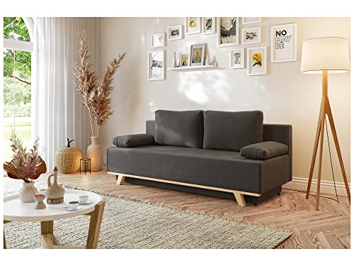 MEBLINI Sofa mit Schlaffunktion - Schlafcouch Ausziehbar - Schlafsofa mit Bettkasten - Sofabett - Couch mit Schlaffunktion - Klappsofa - Zendaya - 200x89x95cm - Dunkelgrau Samt von MEBLINI