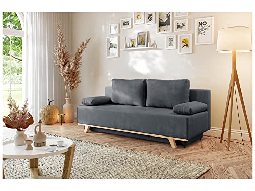 MEBLINI Sofa mit Schlaffunktion - Schlafcouch Ausziehbar - Schlafsofa mit Bettkasten - Sofabett - Couch mit Schlaffunktion - Klappsofa - Zendaya - 200x89x95cm - Grau Samt von MEBLINI