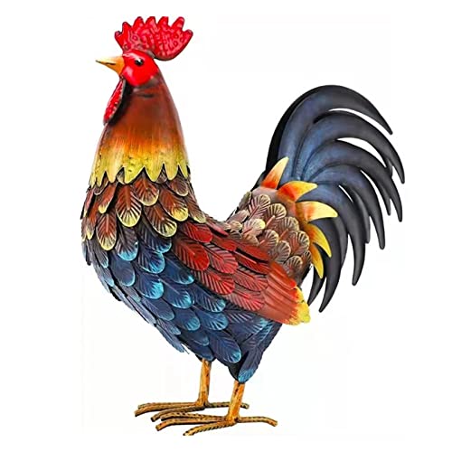 Metall Hahn Dekor, Metall Huhn Tier Yard Kunst Rasen Ornament Figuren Kunstwerk für Outdoor, Patio, Hinterhof und Home Kitchen Dekoration (rot) von Surdefens