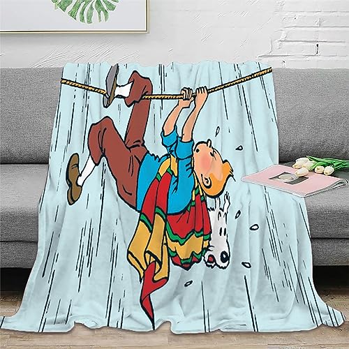 Die Abenteuer von Tintins Bedruckte Flanell-Überwurfdecke 3D-Filmposter Bettdecke Herbst/Winter-Flanelldecke warme Mikrofaser-Bettwäsche für Bett Couch 150x200cm von MEFESE