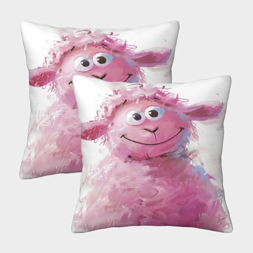 MEFESE Cute Pink Smiling Lamb Kissenbezug 2er Set Kissenbezüge Wohnzimmer Kissenhülle Couchkissen Waschbar Kopfkissenbezug Für Sofa Schlafzimmer Couch Outdoor Dekokissen 50x50cm von MEFESE