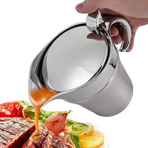 500 ML Edelstahl Thermo Sauciere: Sauciere Soßenkanne mit Klappdeckel und Henkel, Soßenspender Doppelwandig Soßenkanne Milchkännchen, für Servieren von Soße, Vanillesoße, Sahne, Soße von MEGYAD