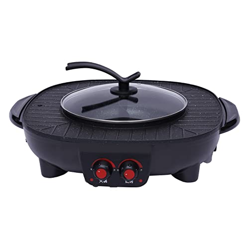 MEHOOSPVN 2 in 1 Elektrischer Hot Pot Grill, 2200W Multifunktionaler elektrischer Hot Pot mit Grill, drehbare Grillpfanne rauchfreier geteilter Shabu-Grilltopf für 2-8 Personen für einfache Reinigung von MEHOOSPVN