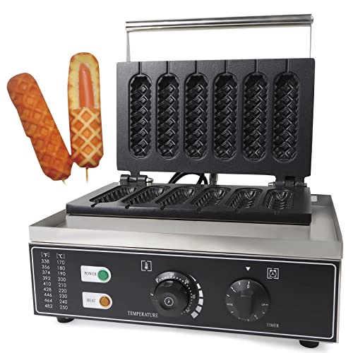 MEHOOSPVN Waffellolliemaker, Waffeleisen für bis zu 6 Waffeln am Stiel, Antihaftbeschichtung, Backampel, doppelt waffeleisen hot dog geräte waffeleisen eckige waffeln1500 Watt corn dog von MEHOOSPVN