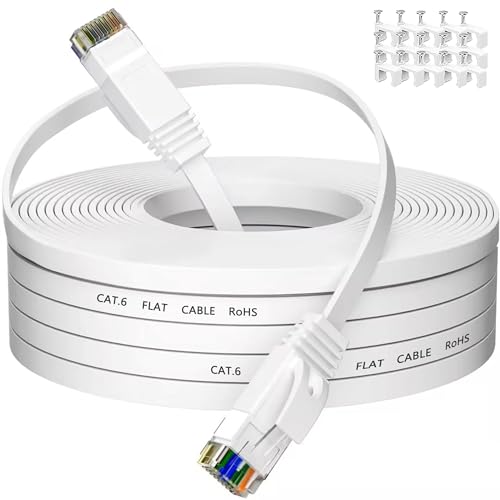 Lan Kabel 15 Meter Cat 6, Flach Netzwerkkabel Dünn 15m Wlan Kabel High Speed Gigabit Ethernet Kabel RJ45 Internetkabel Weiß Patchkabel für Router Modem von MEIPEK