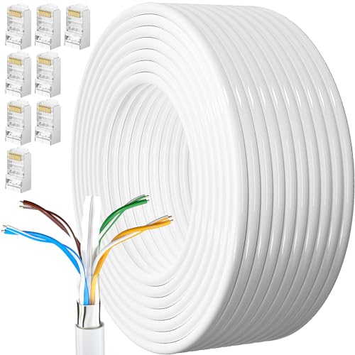 MEIPEK 40m Cat 6 Lan Kabel Netzwerkkabel Weiß Outdoor Verlegekabel Lange 40 Meter Außenbereich Installationskabel Patchkabel Ethernet Kabel FTP 23AWG Geschirmt Rj45 Internet Kabel von MEIPEK