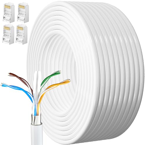 Lan Kabel 20 Meter Cat 6 Verlegekabel 20m Netzwerkkabel Weiß Outdoor Lange Außenbereich Installationskabel Wasserdicht Patchkabel Ethernet Kabel FTP 23AWG Geschirmtes Rj45 Gigabit Internet Kabel von MEIPEK