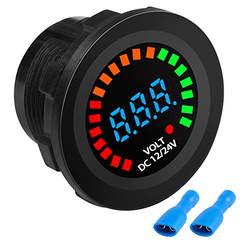 MEIRIYFA DC 12V 24V Auto Batterie Voltmeter Messgerät LED Anzeige Digital Voltmeter Messgerät Bunter Bildschirm Wasserdichter Automobilersatz für Fahrzeug LKW Auto Boot Marine von MEIRIYFA