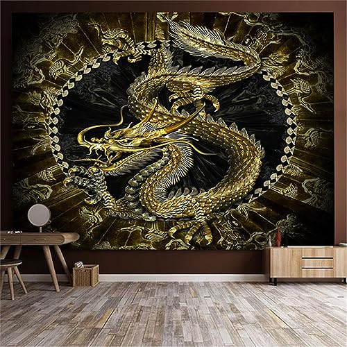 MEKPAM Anime Drachen Lotus Wandteppich Chinesischer Drache Totem Wanddekoration Sternenhimmel Drachen Wandteppiche Heimtextilien 230x180cm von MEKPAM