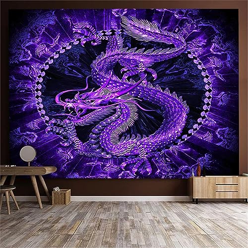 MEKPAM Anime Drachen Lotus Wandteppich Chinesischer Drache Totem Wanddekoration Sternenhimmel Drachen Wandteppiche Heimtextilien 230x180cm von MEKPAM