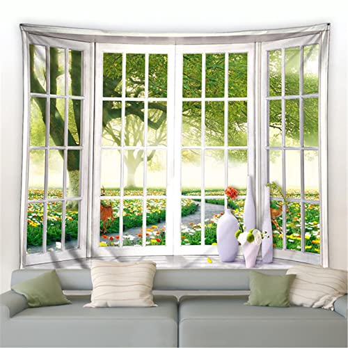 MEKPAM Außenfenster Wald Wandteppich Bäume Grüne Pflanzen Frühling Naturlandschaft Zuhause Wohnzimmer Wandbehang Moderne Dekoration Wandteppiche 150x130cm von MEKPAM