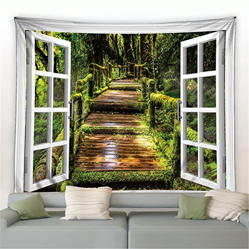 MEKPAM Außenfenster Wald Wandteppich Bäume Grüne Pflanzen Frühling Naturlandschaft Zuhause Wohnzimmer Wandbehang Moderne Dekoration Wandteppiche 200x150cm von MEKPAM